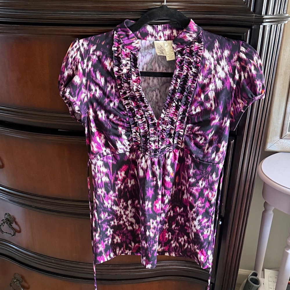 L8teR Women's Ruffled Blouse - Pink and Purple